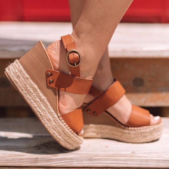 Boho Camel Vegan leather Buckle Espadrille Wedge - Picture 3 of 7